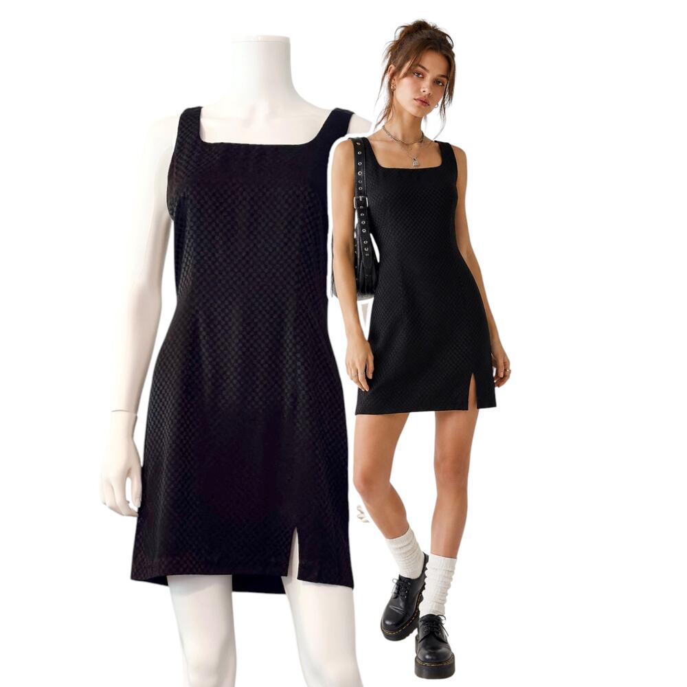 Punk Whimsigoth Black Checker Mini Sheath Tank Mini Dress Size 7/8 Vintage 90s